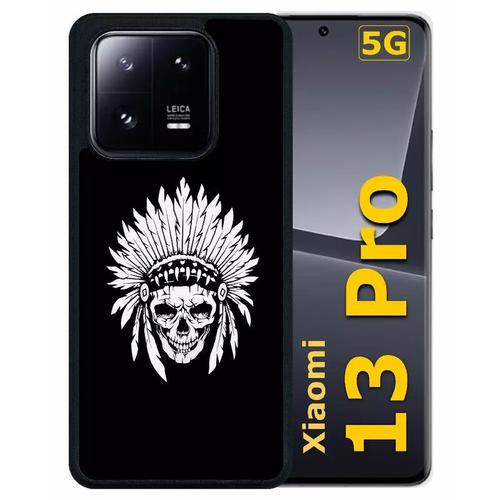 Coque Pour Xiaomi 13 Pro - Tete De Mort Coiffe Indienne Noir Et Blanc - Silicone - Noir