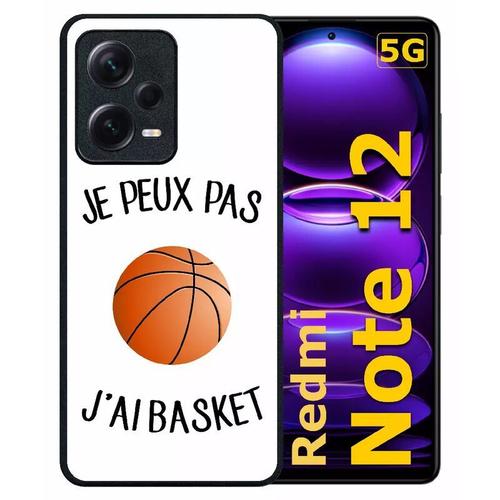 Coque Pour Redmi Note 12 5g - Je Peux Pas J Ai Basket Fond Blanc - Silicone - Noir