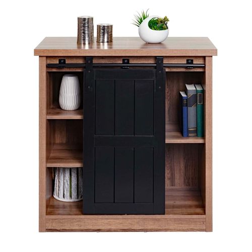 Commode Hwc-K75, Armoire Étagère, Porte Coulissante 5 Compartiments De Rangement, Aspect Bois Métal Industriel 84x80x40cm   Brun