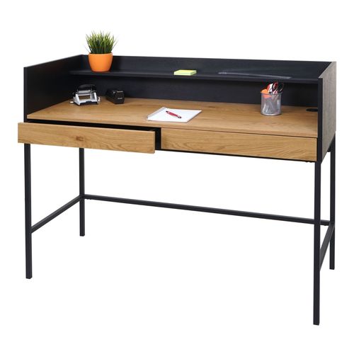 Bureau Hwc-J79, Table D'ordinateur De Bureau, Tiroir 120x50cm Bois Métal   Aspect Chêne