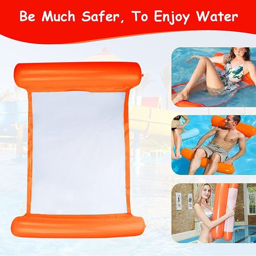 Multi Usage Flottantes Hamac, Flotteur Gonflable Piscine 4 -en-1Flottant de inclinable Flotteur Hamac Hamac d'eau Multi-Usage Pliable Flottantes Hamac Portable Flotteur Ultraléger (Orange)