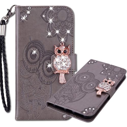 Coque Xiaomi Redmi Note 10s, Coque Dragonne Brillant Flip Motif Hibou Diamant Coque Pour Xiaomi Redmi Note 10 4g / Redmi Note 10s. Owl Grey