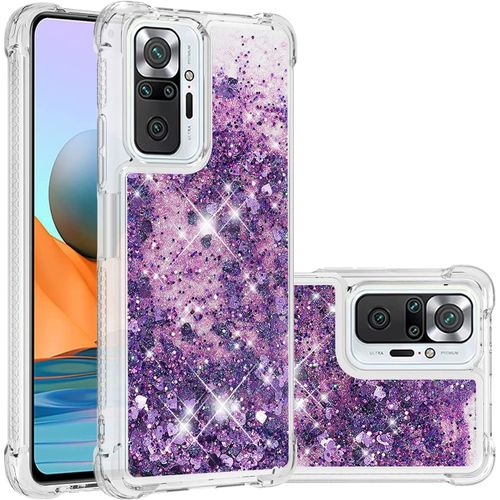 Coque Pour Redmi Note 10 Pro, Coin Airbag Antichute Sables Mouvants Coque Tpu Bumper Sparkle Case Xiaomi Redmi Note 10 Pro. Ybw Love Purple