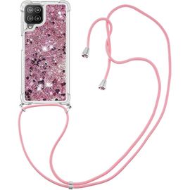 Pour Samsung A22 4g Coque, Bling Liquide Paillette Kawaii Cordage Case Pour Samsung Galaxy A22 4g. Lp Love Rose