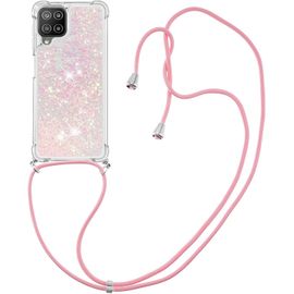 Pour Samsung A22 4g Coque, Bling Liquide Paillette Kawaii Cordage Case Pour Samsung Galaxy A22 4g. Lp Star Pink