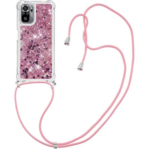 Pour Xiaomi Redmi Note 10s Coque, Bling Liquide Paillette Kawaii Cordage Case Pour Xiaomi Redmi Note 10 4g/ Note 10s. Lp Love Rose