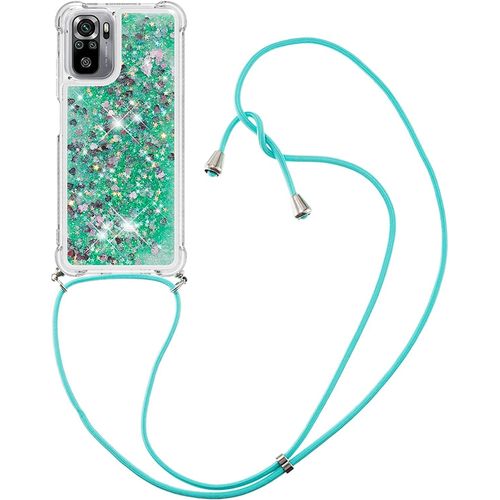 Pour Xiaomi Redmi Note 10s Coque, Bling Liquide Paillette Kawaii Cordage Case Pour Xiaomi Redmi Note 10 4g/ Note 10s. Lp Love Green