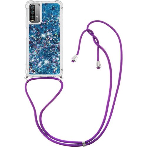 Pour Xiaomi Redmi 9t Coque, Bling Liquide Paillette Kawaii Cordage Case Pour Xiaomi Redmi 9t. Lp Love Blue
