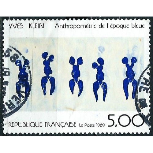 France 1989, Beau Timbre Yvert 2561, Oeuvre D' Yves Klein, "Anthropométrie De L'époque Bleue", Oblitéré, Tbe -