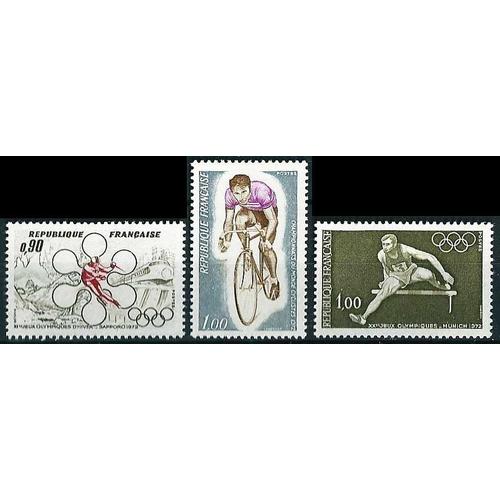 France 1972, Très Beaux Timbres Neufs** Luxe Yvert 1705 Jeux Olympiques De Sapporo - Japon, 1722 Jeux Olympiques De Munich - Allemagne Et 1724, Championnats Du Monde Cycliste À Gap - Hautes Alpes.