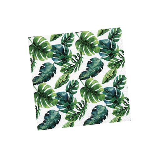 12 Serviettes En Papier Tropicales Blanches Et Vertes 33 X 33 Cm