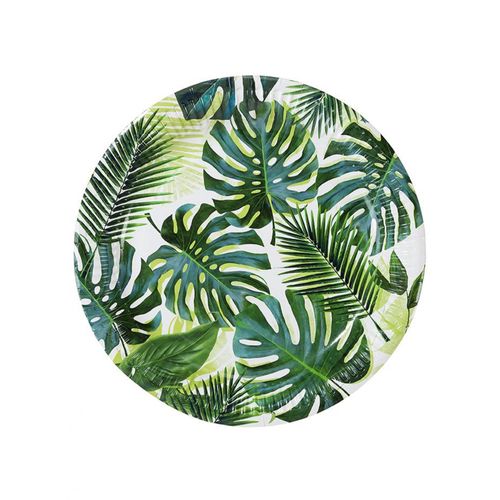 8 Assiettes En Carton Tropical Vertes 23 Cm
