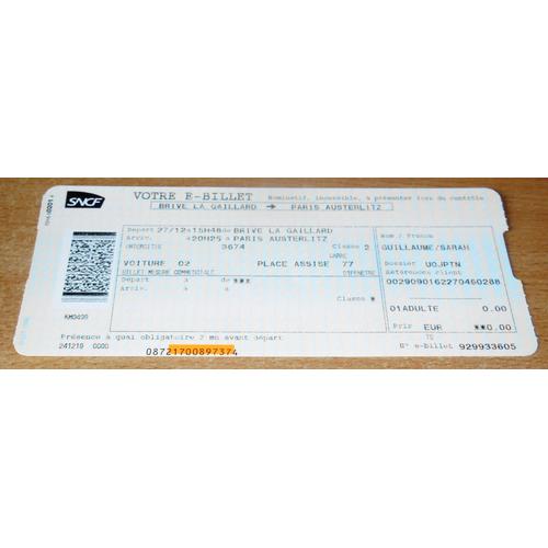 Billet Sncf E-Billet Paris Austerlitz Brive Mesure Commerciale 0 Euro