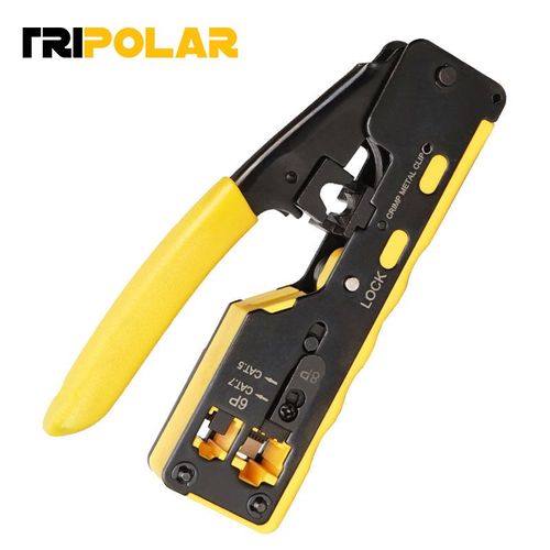 JAUNE - Pince À Sertir Rj45 Cat7, Outil De Sertissage Pour Passer Par Le Connecteur Rj11 Rj 45, Prises Modulaires Cat6 Cat5e Avec Coupe-fil