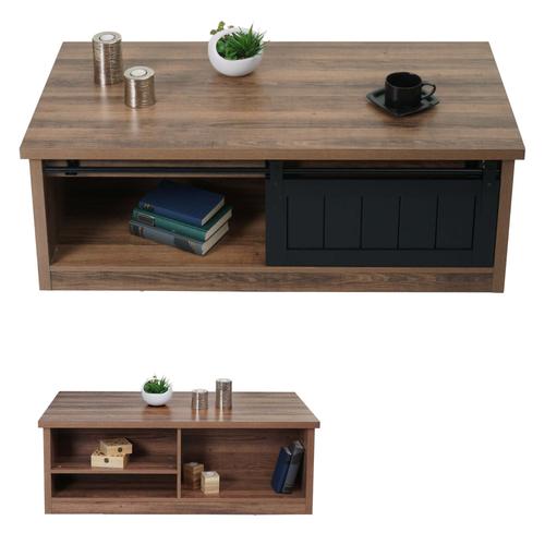 Table Basse Hwc-K75, Table D'appoint Table De Salon, Porte Coulissante 6 Compartiments De Rangement, Aspect Bois Métal 44x120x60cm   Brun