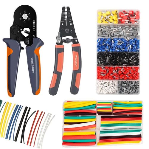 SET HSC8 6-6 - WOZO Kit'Outils de Sertissage de Virole, Pince à Sertir à Cliquet Auto Réglable, Pince à Dénuder les Fils, avec Tube Thermorétractable et Politiquement