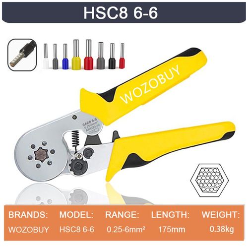 HSC8 6-6A - WOZO Kit'outils de sertissage de bornes tubulaires, pince à sertir, pince à virole de fil'électricien, jaune,6 snap0.25 10 mm²
