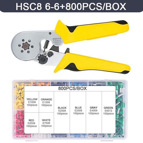 HSC8 6-6A 800PC - WOZO Kit'outils de sertissage de bornes tubulaires, pince à sertir, pince à virole de fil'électricien, jaune,6 snap0.25 10 mm²