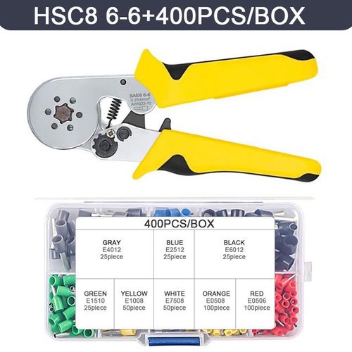 HSC8 6-6A 400PC - WOZO Kit'outils de sertissage de bornes tubulaires, pince à sertir, pince à virole de fil'électricien, jaune,6 snap0.25 10 mm²