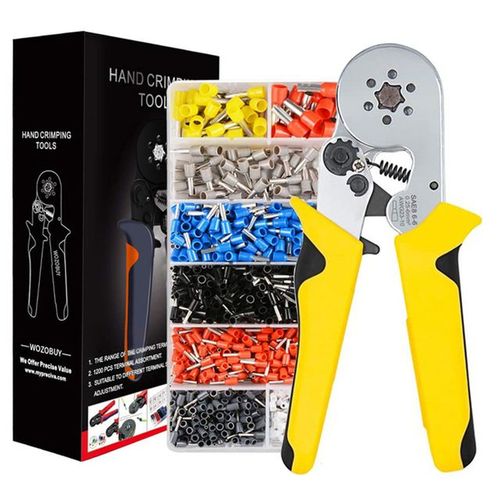Kit HSC8 6-6A 2000pc - WOZO Kit'outils de sertissage de bornes tubulaires, pince à sertir, pince à virole de fil'électricien, jaune,6 snap0.25 10 mm²