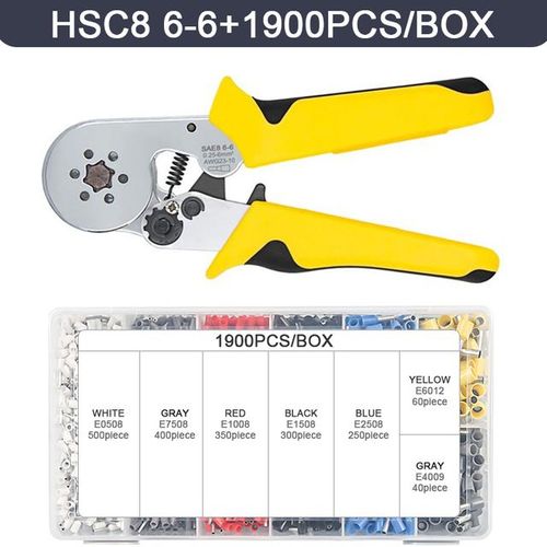 HSC8 6-6A 1900pc - WOZO Kit'outils de sertissage de bornes tubulaires, pince à sertir, pince à virole de fil'électricien, jaune,6 snap0.25 10 mm²