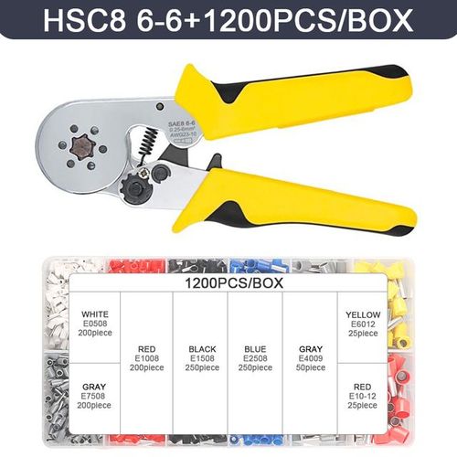 HSC8 6-6A 1200PC - WOZO Kit'outils de sertissage de bornes tubulaires, pince à sertir, pince à virole de fil'électricien, jaune,6 snap0.25 10 mm²