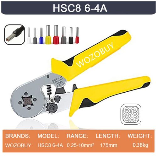 HSC8 6-4A - WOZO Kit'outils de sertissage de bornes tubulaires, pince à sertir, pince à virole de fil'électricien, jaune,6 snap0.25 10 mm²