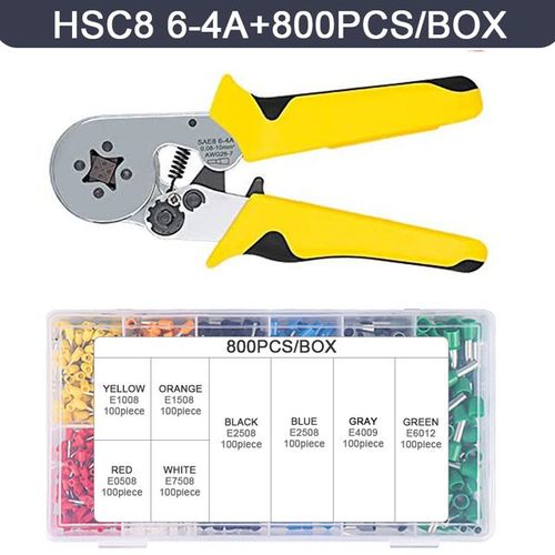 HSC8 6-4A 800PC - WOZO Kit'outils de sertissage de bornes tubulaires, pince à sertir, pince à virole de fil'électricien, jaune,6 snap0.25 10 mm²