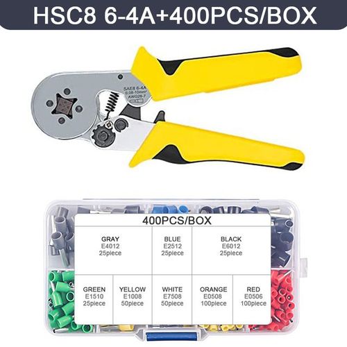 HSC8 6-4A 400PC - WOZO Kit'outils de sertissage de bornes tubulaires, pince à sertir, pince à virole de fil'électricien, jaune,6 snap0.25 10 mm²