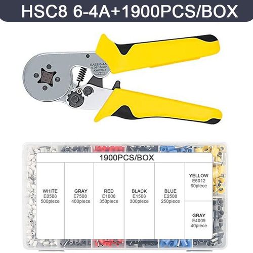 HSC8 6-4A 1900pc - WOZO Kit'outils de sertissage de bornes tubulaires, pince à sertir, pince à virole de fil'électricien, jaune,6 snap0.25 10 mm²