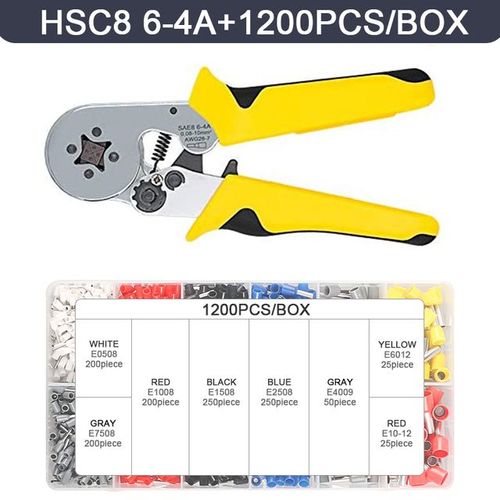 HSC8 6-4A 1200pc - WOZO Kit'outils de sertissage de bornes tubulaires, pince à sertir, pince à virole de fil'électricien, jaune,6 snap0.25 10 mm²