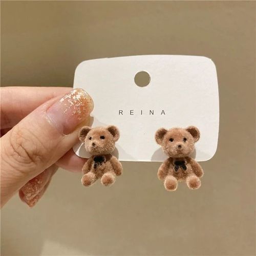 Boucles D'oreilles Lapin En Peluche Flocage Pour Femmes,Mode Coréenne,Boucle D'oreille Ours Animal Marron,Bijoux De Fête Mignons,Cadeau Pour Filles,Design