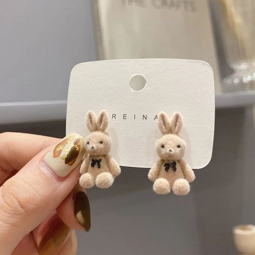Boucles D'oreilles Lapin En Peluche Flocage Pour Femmes,Mode Coréenne,Boucle D'oreille Ours Animal Marron,Bijoux De Fête Mignons,Cadeau Pour Filles,Design