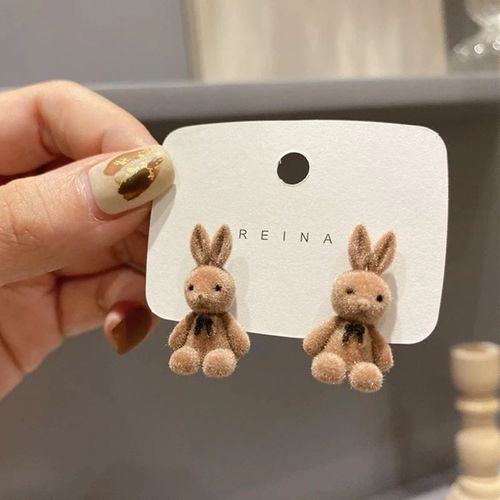 Boucles D'oreilles Lapin En Peluche Flocage Pour Femmes,Mode Coréenne,Boucle D'oreille Ours Animal Marron,Bijoux De Fête Mignons,Cadeau Pour Filles,Design