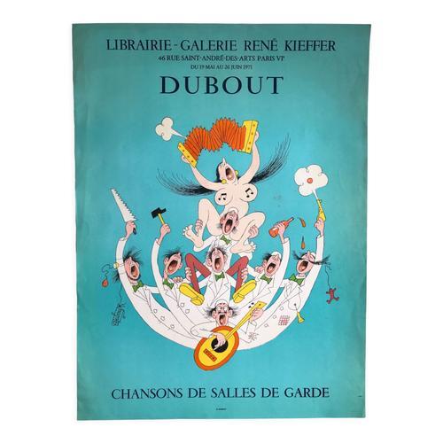 Affiche en lithographie daposAlbert Dubout Chansons de Salles de Garde Galerie Ren Kieffer 1971 bleu