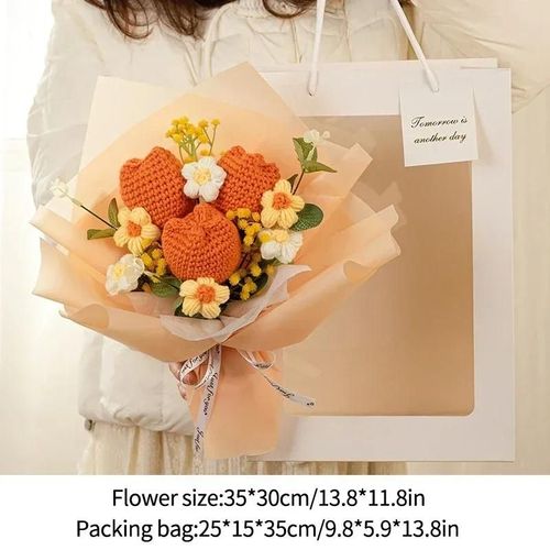 Gstreflowers Bouquet De Fleurs Au Crochet Fait À La Main,Tournesol,Rose,Décor De Mariage,Remise Des Diplômes - Type S8 Crochet Bouquet