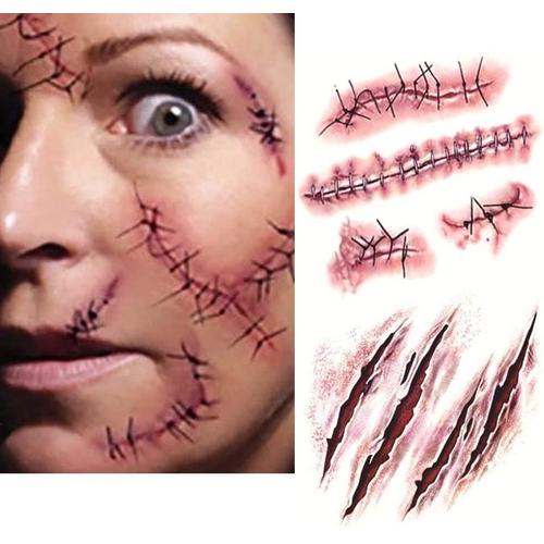 10pcs Loween Autocollant Tatouages Temporaires Zbie Faux Sang Ure Costume Maquillage Cosplay Party Soiree (Type A) 