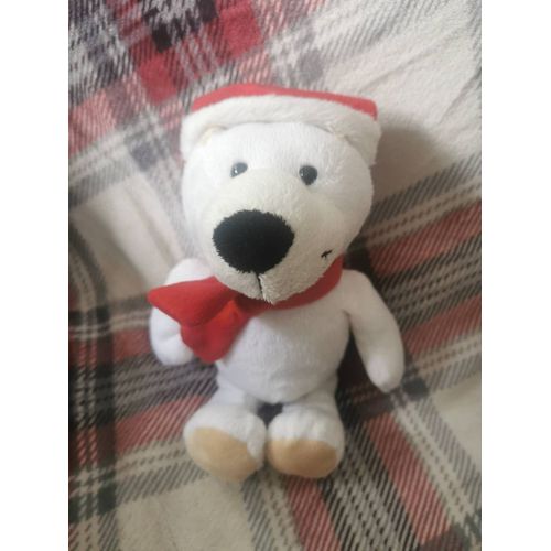 Doudou Peluche Ours Blanc Polaire Bonnet Rouge Noël Kinder