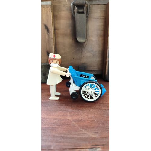 Playmobil Femme Infirmière Avec Masque Et Fauteuil Roulant Geobra 1974