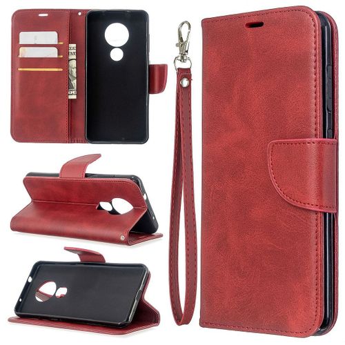 Saturcase Coque Pour Nokia 6.2 / 7.2, Luxe Pu Cuir Magnétique Flip Portefeuille Support Porte-Carte Protecteur Housse Étui Avec Dragonne Pour Nokia 6.2 / 7.2 (Rouge)