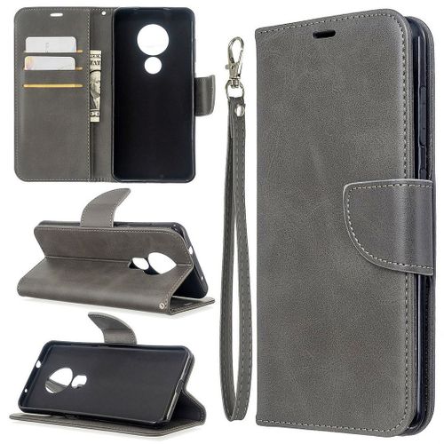 Saturcase Coque Pour Nokia 6.2 / 7.2, Luxe Pu Cuir Magnétique Flip Portefeuille Support Porte-Carte Protecteur Housse Étui Avec Dragonne Pour Nokia 6.2 / 7.2 (Gris)