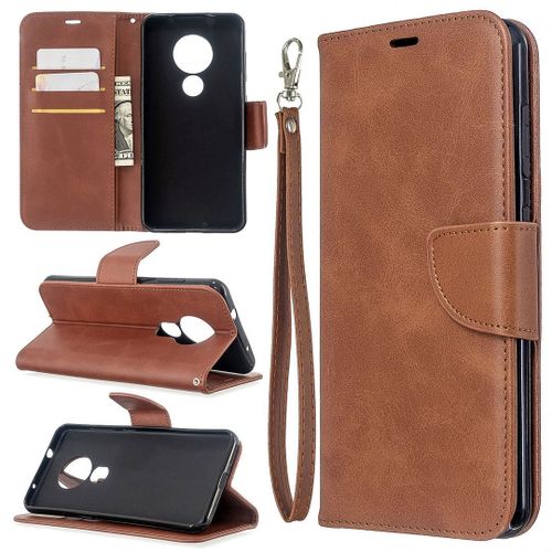 Saturcase Coque Pour Nokia 6.2 / 7.2, Luxe Pu Cuir Magnétique Flip Portefeuille Support Porte-Carte Protecteur Housse Étui Avec Dragonne Pour Nokia 6.2 / 7.2 (Marron)