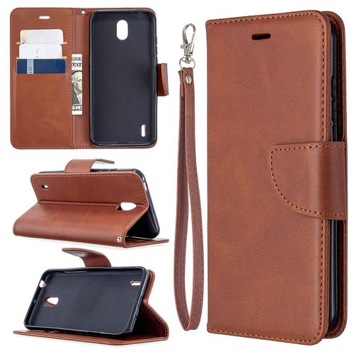 Saturcase Coque Pour Nokia 1.3, Luxe Pu Cuir Magnétique Flip Portefeuille Support Porte-Carte Protecteur Housse Étui Avec Dragonne Pour Nokia 1.3 (Marron)