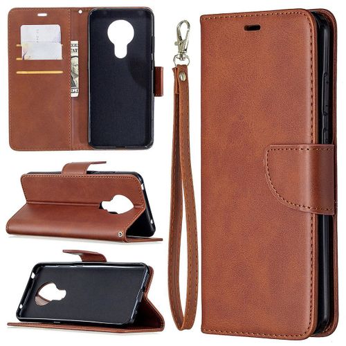 Saturcase Coque Pour Nokia 5.3, Luxe Pu Cuir Magnétique Flip Portefeuille Support Porte-Carte Protecteur Housse Étui Avec Dragonne Pour Nokia 5.3 (Marron)