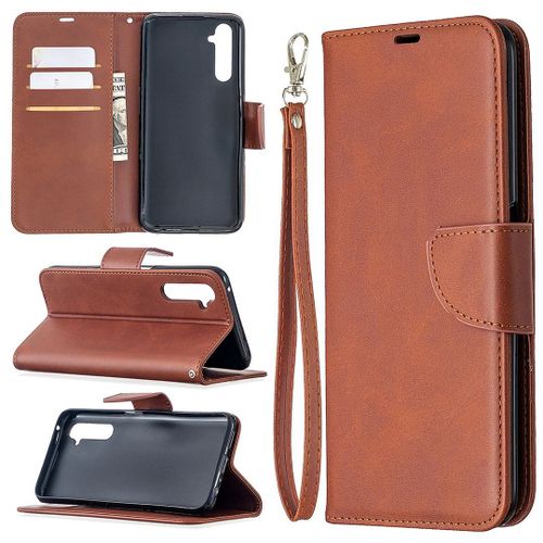 Saturcase Coque Pour Realme 6 Pro, Luxe Pu Cuir Magnétique Flip Portefeuille Support Porte-Carte Protecteur Housse Étui Avec Dragonne Pour Realme 6 Pro (Marron)