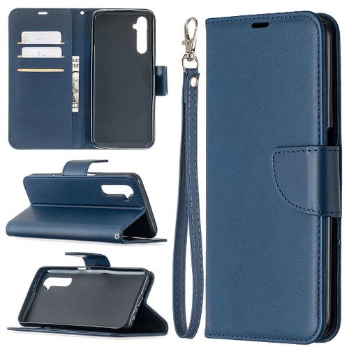 Saturcase Coque Pour Realme 6, Luxe Pu Cuir Magnétique Flip Portefeuille Support Porte-Carte Protecteur Housse Étui Avec Dragonne Pour Realme 6 (Bleu)