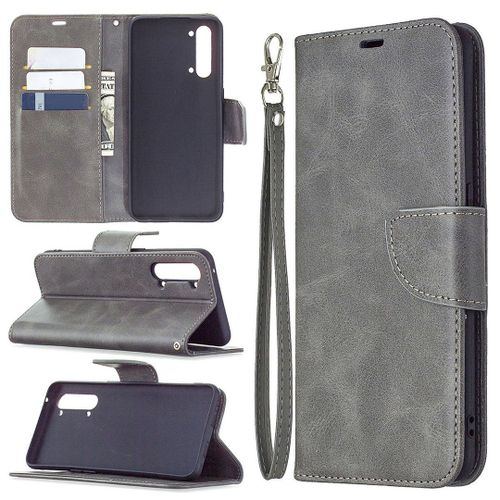 Saturcase Coque Pour Oppo Find X2 Lite, Luxe Pu Cuir Magnétique Flip Portefeuille Support Porte-Carte Protecteur Housse Étui Avec Dragonne Pour Oppo Find X2 Lite (Gris)