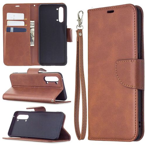 Saturcase Coque Pour Oppo Find X2 Lite, Luxe Pu Cuir Magnétique Flip Portefeuille Support Porte-Carte Protecteur Housse Étui Avec Dragonne Pour Oppo Find X2 Lite (Marron)