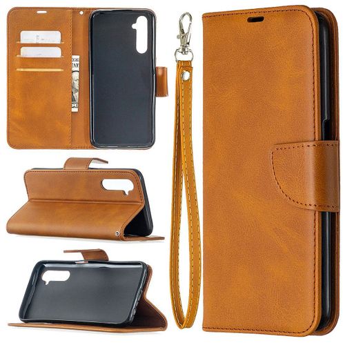 Saturcase Coque Pour Realme 6, Luxe Pu Cuir Magnétique Flip Portefeuille Support Porte-Carte Protecteur Housse Étui Avec Dragonne Pour Realme 6 (Jaune)