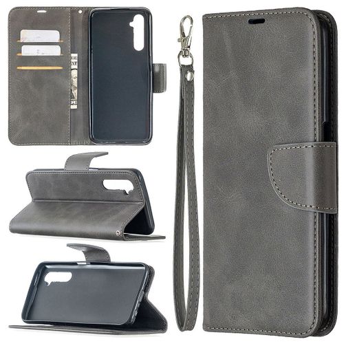 Saturcase Coque Pour Realme 6, Luxe Pu Cuir Magnétique Flip Portefeuille Support Porte-Carte Protecteur Housse Étui Avec Dragonne Pour Realme 6 (Gris)